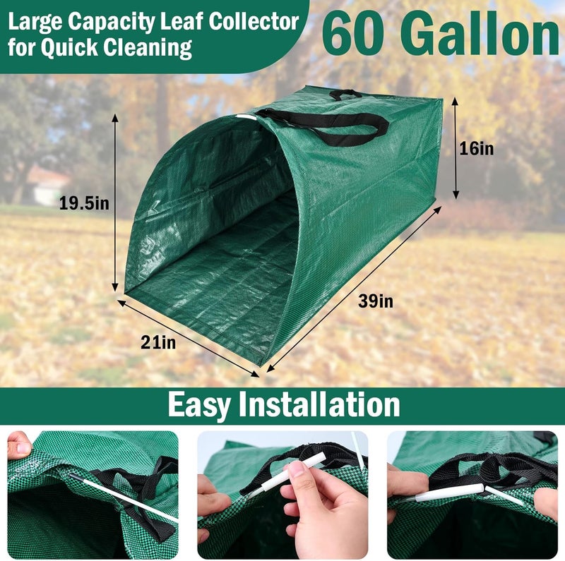 VICAMB 60 Gallon Leaf Collector,Collapsible Lawn & Leaf Bag,Heavy Leaves Pick up Tool Reusable Yard Waste Bags,Large Yard Dustpan Type Garden Bag for Leaves,Debris,Grass,Clippings,Lawn Trash - Image 3